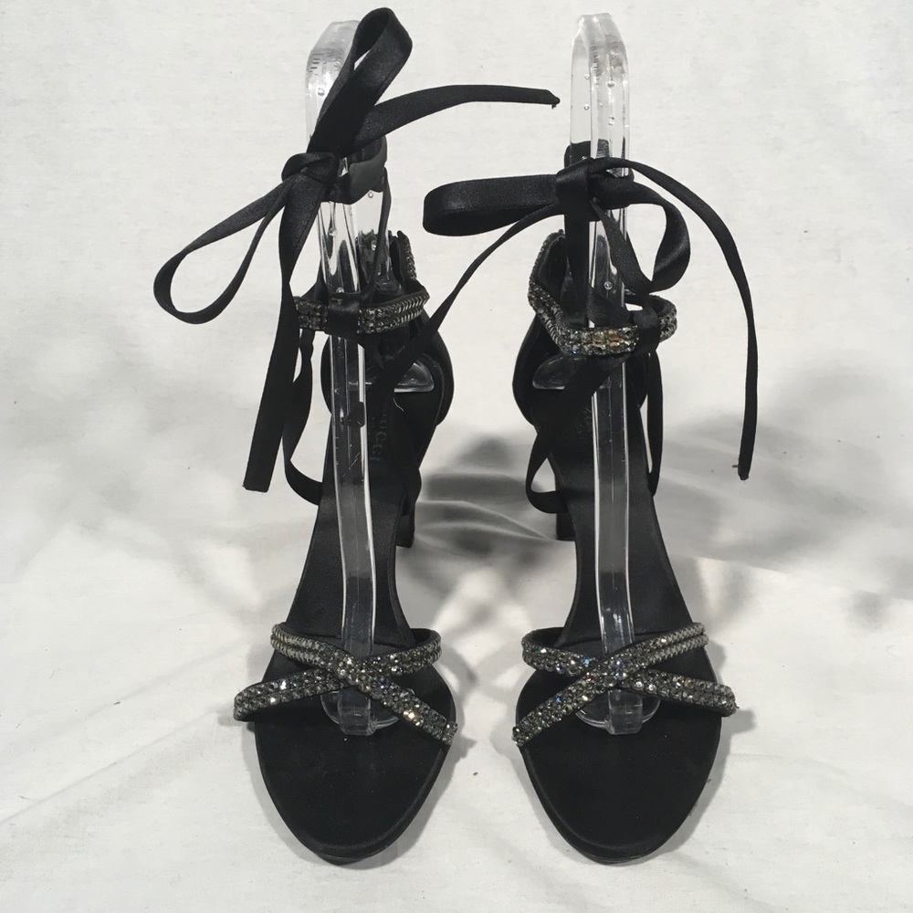 Gucci satin heels w rhinestones